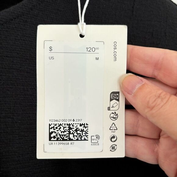 COS Women long sleeve crew neck little black dress with shoulder pads medium NWT - Picture 5 of 12